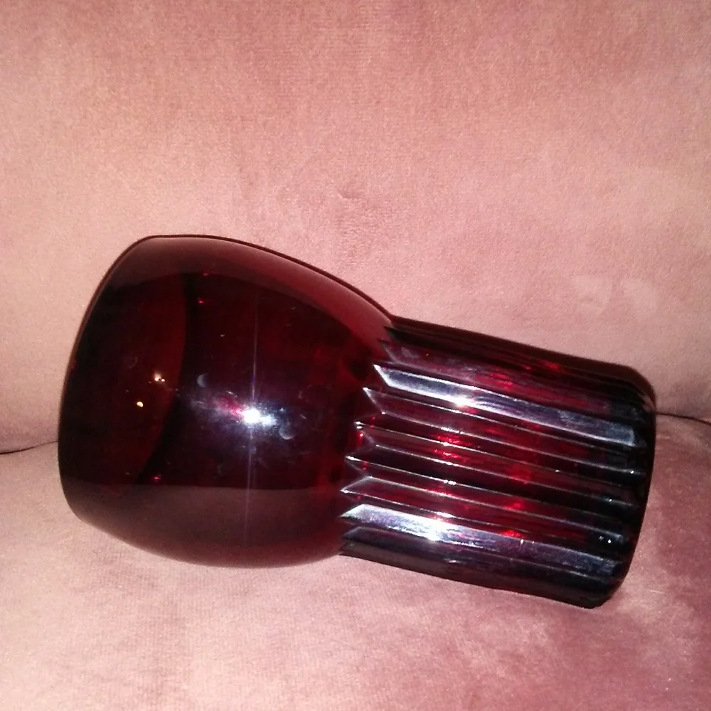 Rare Antique Ruby Red Ribbed Vintage Glass Vase Manhattan Anchor Hocking 30s 40s